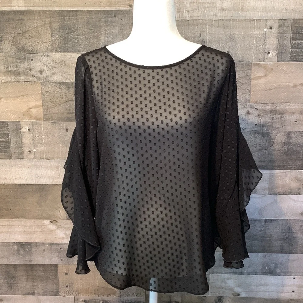 Ann Taylor Sheer Polka Dot Top Size MP - Picture 6 of 16